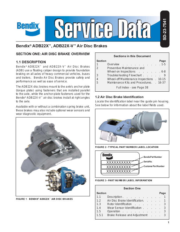 Bendix Commercial Vehicle Systems ADB22X-V Air Disc Brakes User Manual