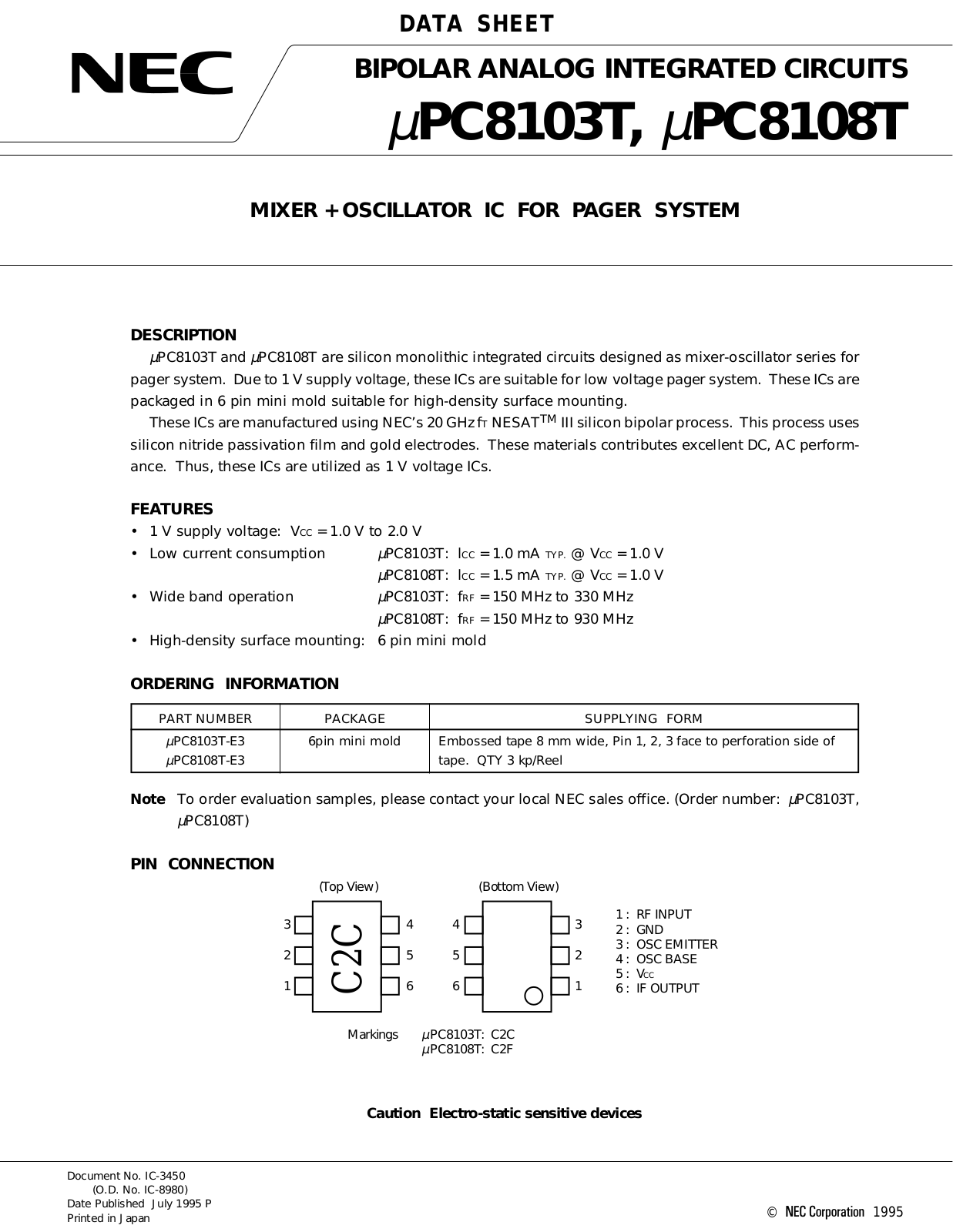 NEC UPC8108T-E3, UPC8108T, UPC8103T Datasheet