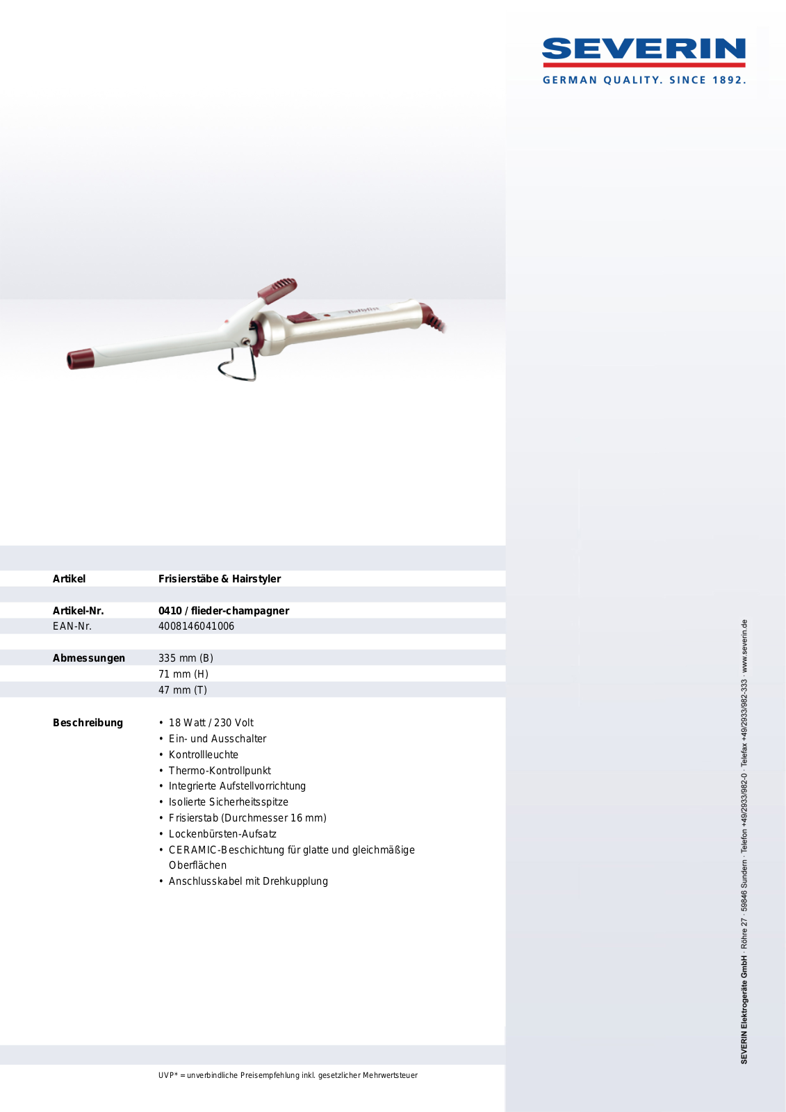 Severin 0410 DATASHEET