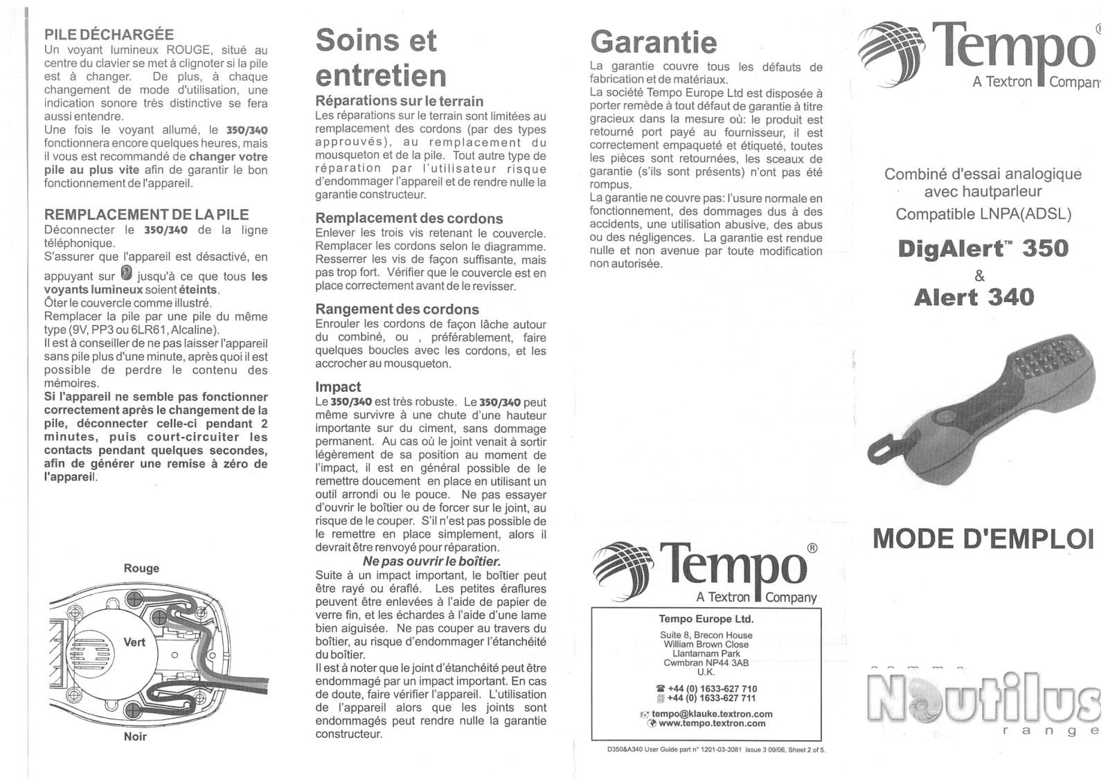 Tempo Communications Digalert 350, Alert 340 User guide