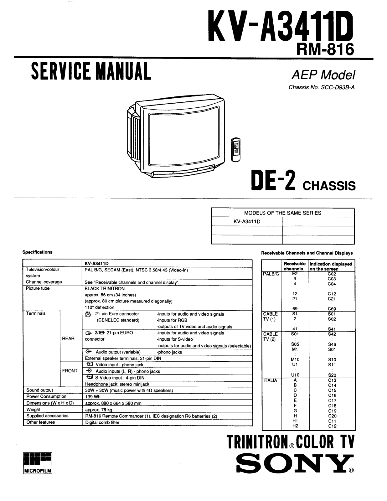 SONY KV-A3411D SERVICE MANUAL