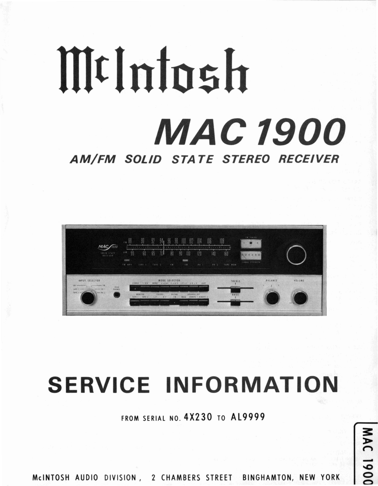 McIntosh MAC-1900 Service manual