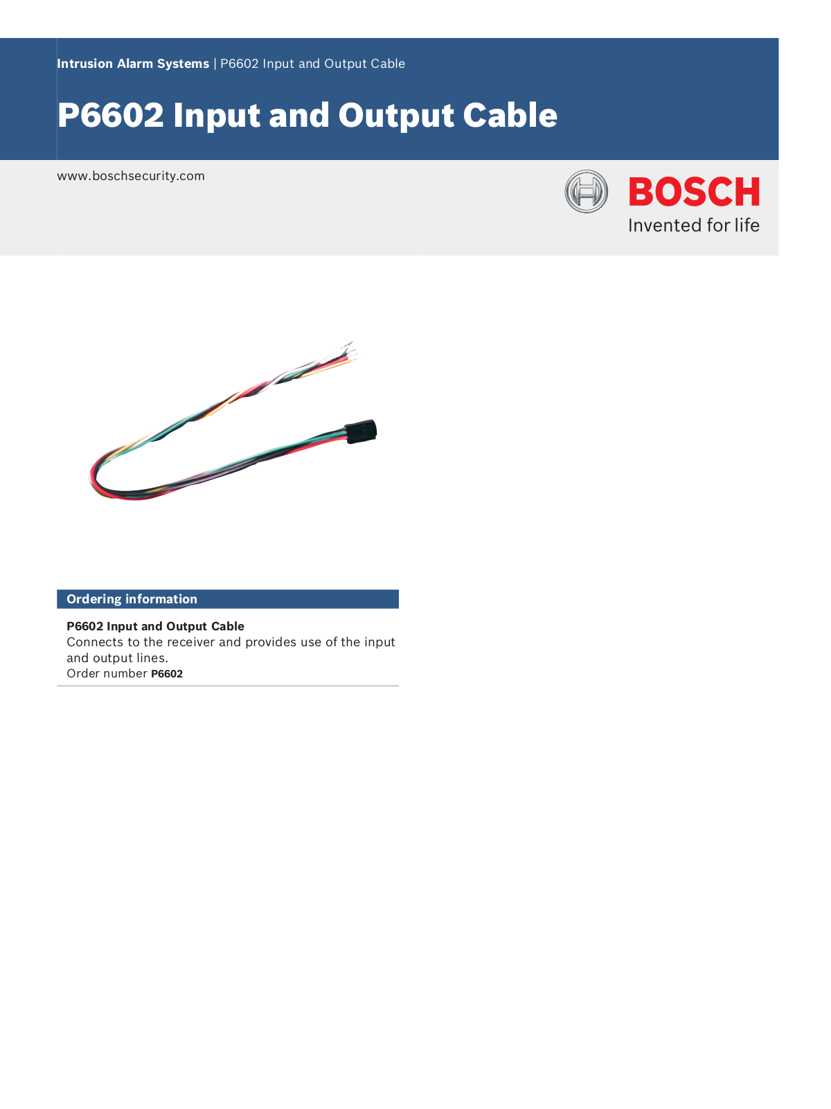 Bosch P6602 Specsheet