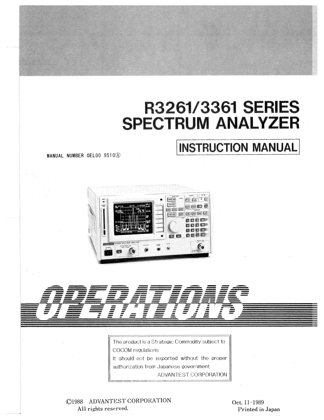 Advantest Corporation R3361, R3261 User Manual