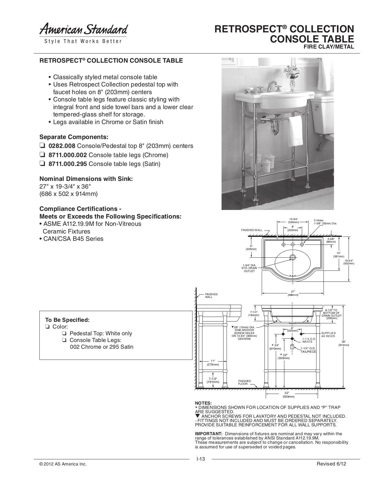 American Standard ASD11265 Specifications - ManualMachine.com