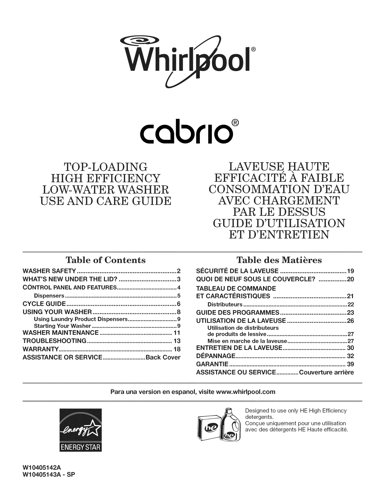 Whirlpool WTW8600YW0, WTW8600YW1, WTW8240YW0, WTW8200YW0 Owner’s Manual