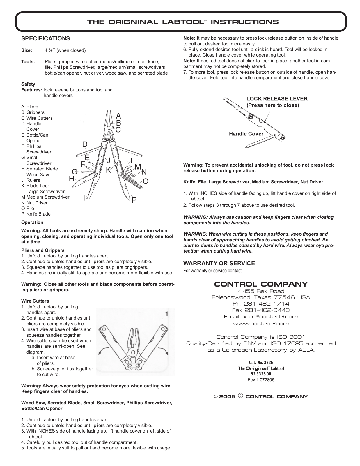 Control Company THE Origninal labtool User Manual