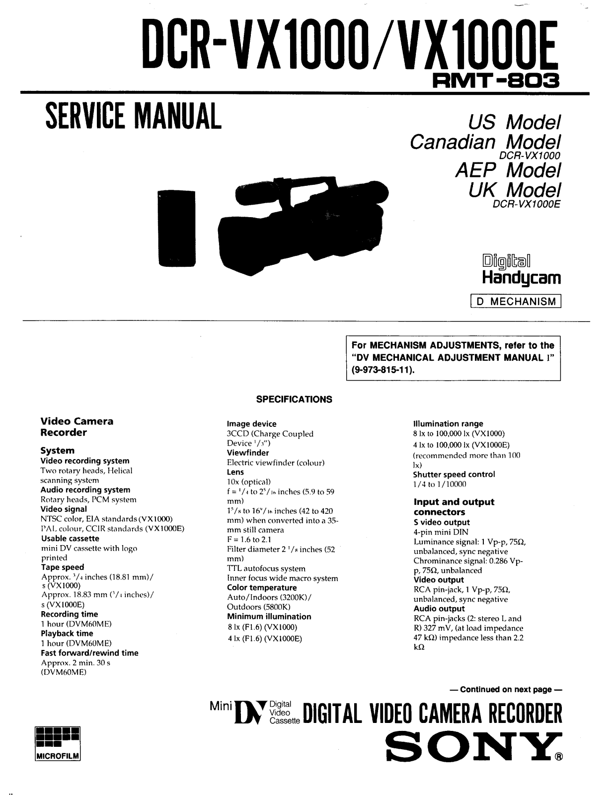 SONY DCR TRV380, DCR TRV8 Service Manual