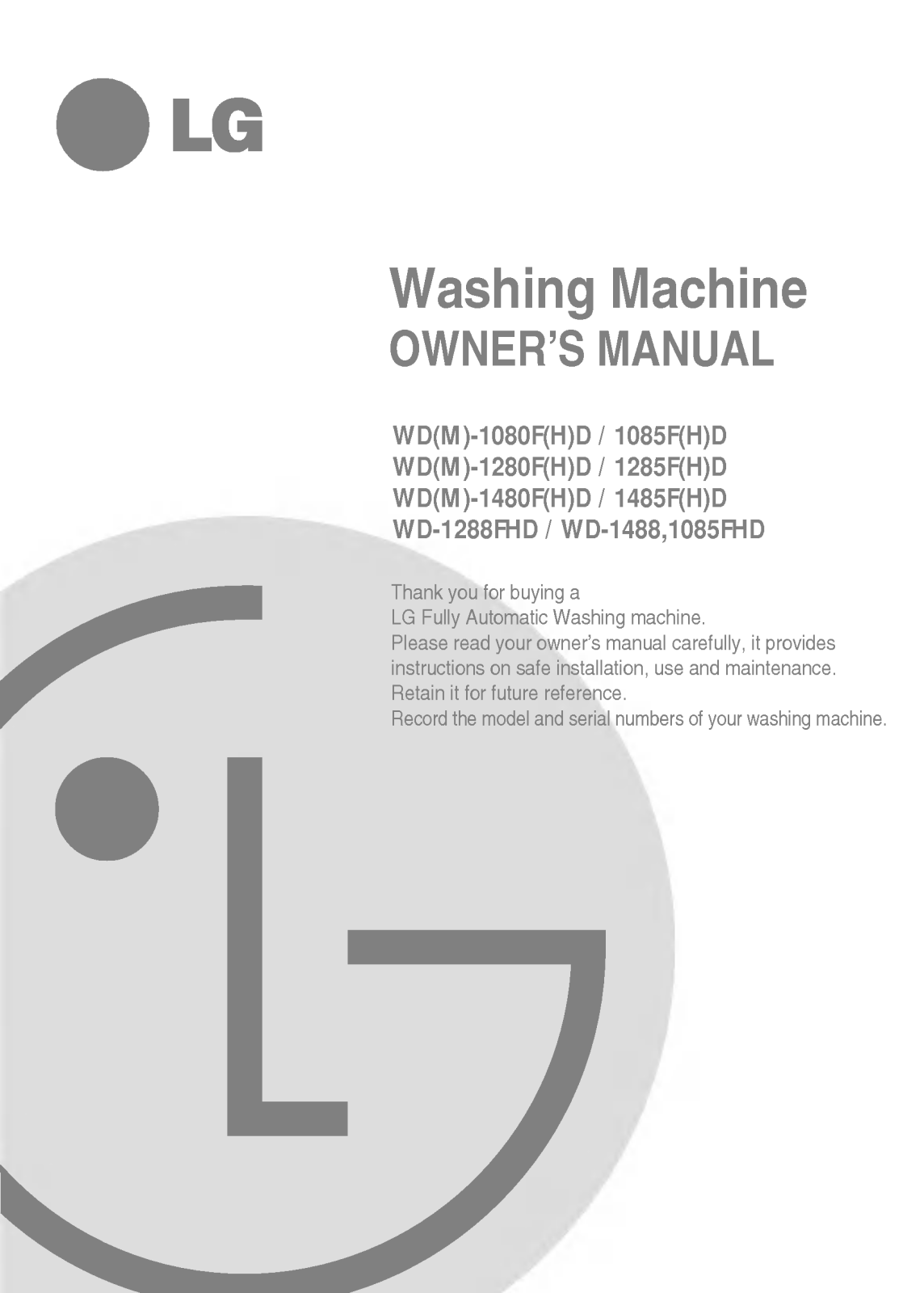 LG WD-1480FHD Owner’s Manual