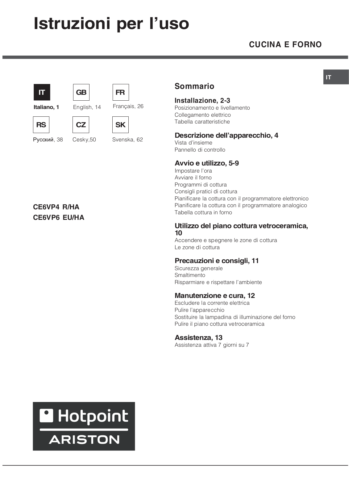 Hotpoint Ariston CE 6V P6 EUHA User Manual