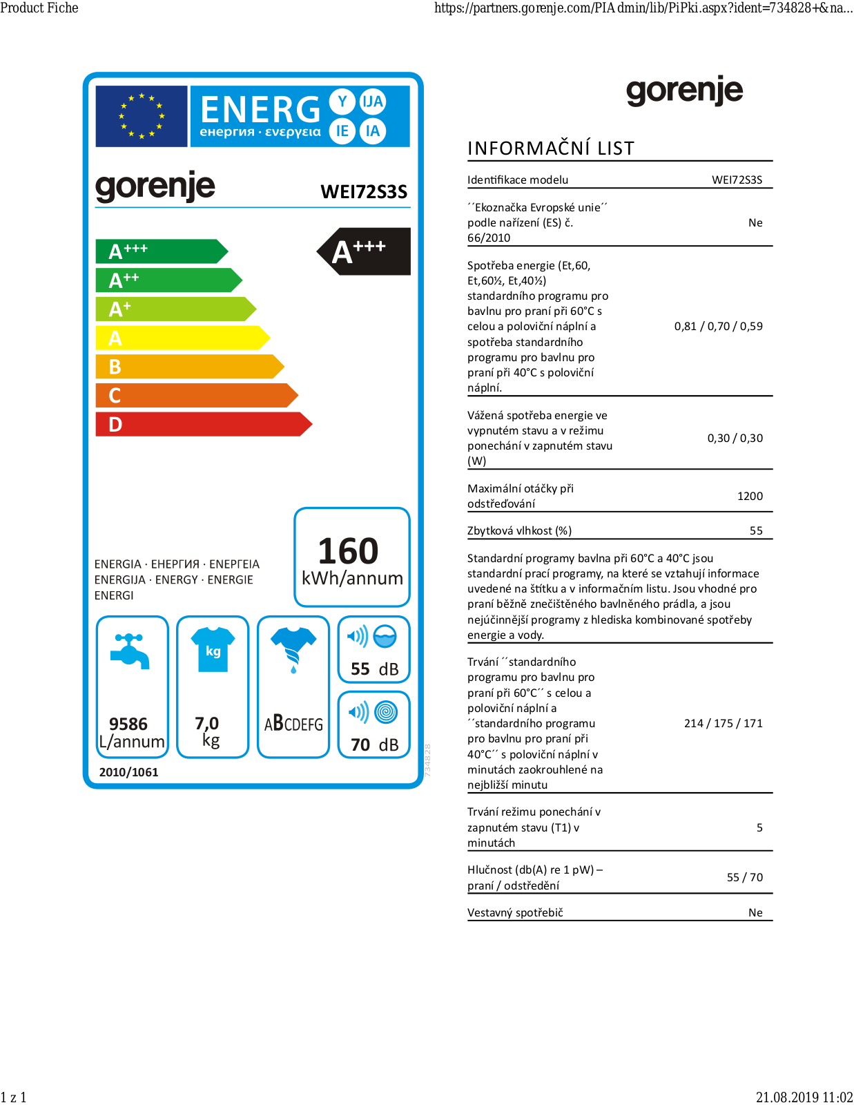 Gorenje WEI72S3S User Manual