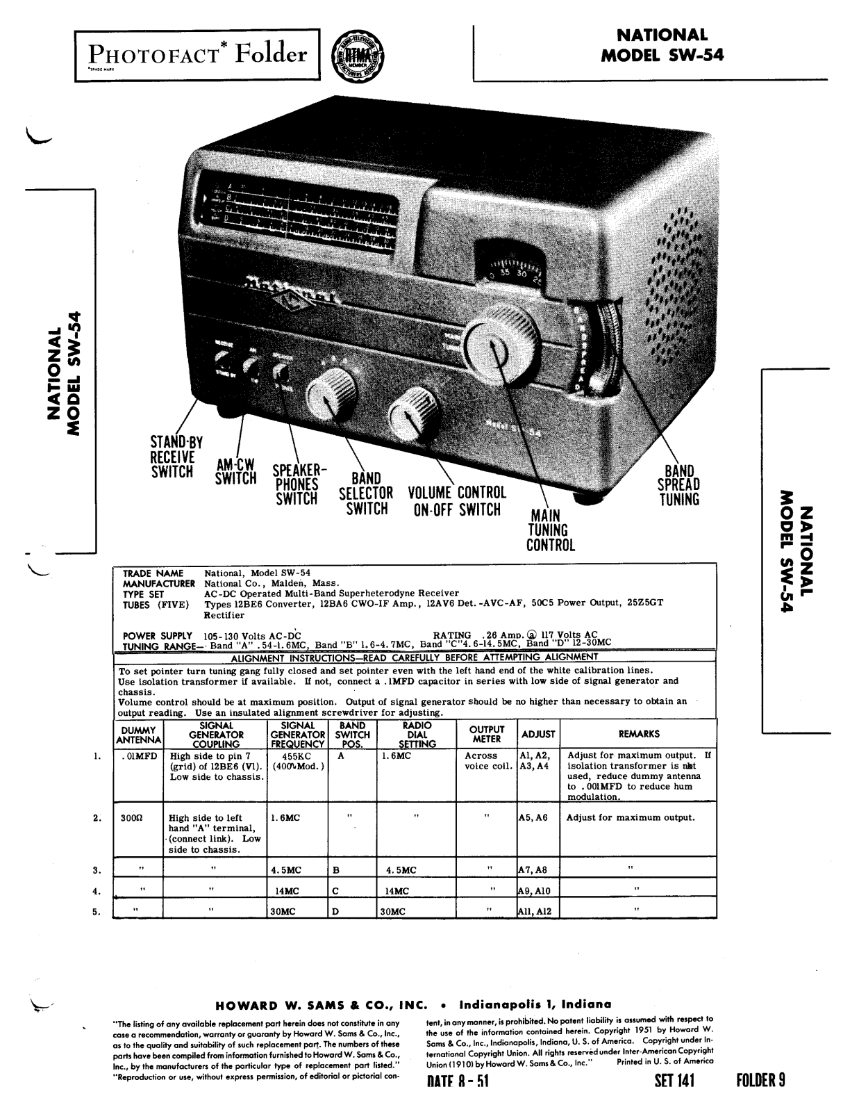 NATIONAL RADIO SW-54 User Manual