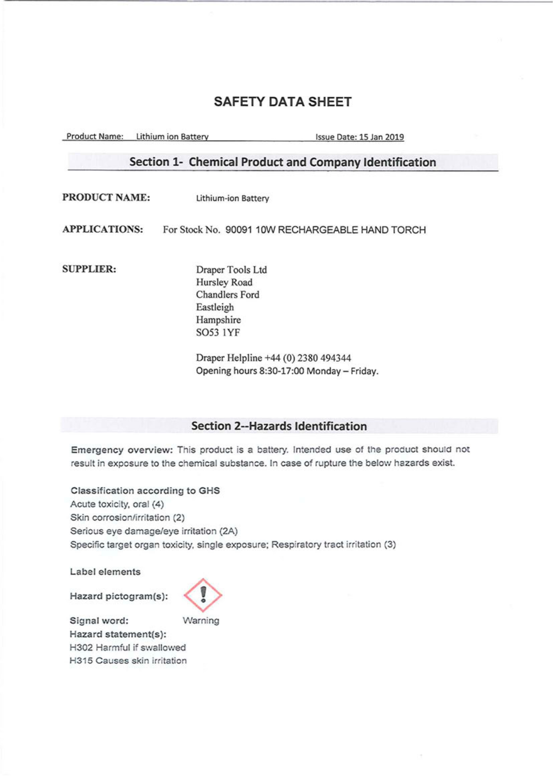 Draper 90091 Data Sheet