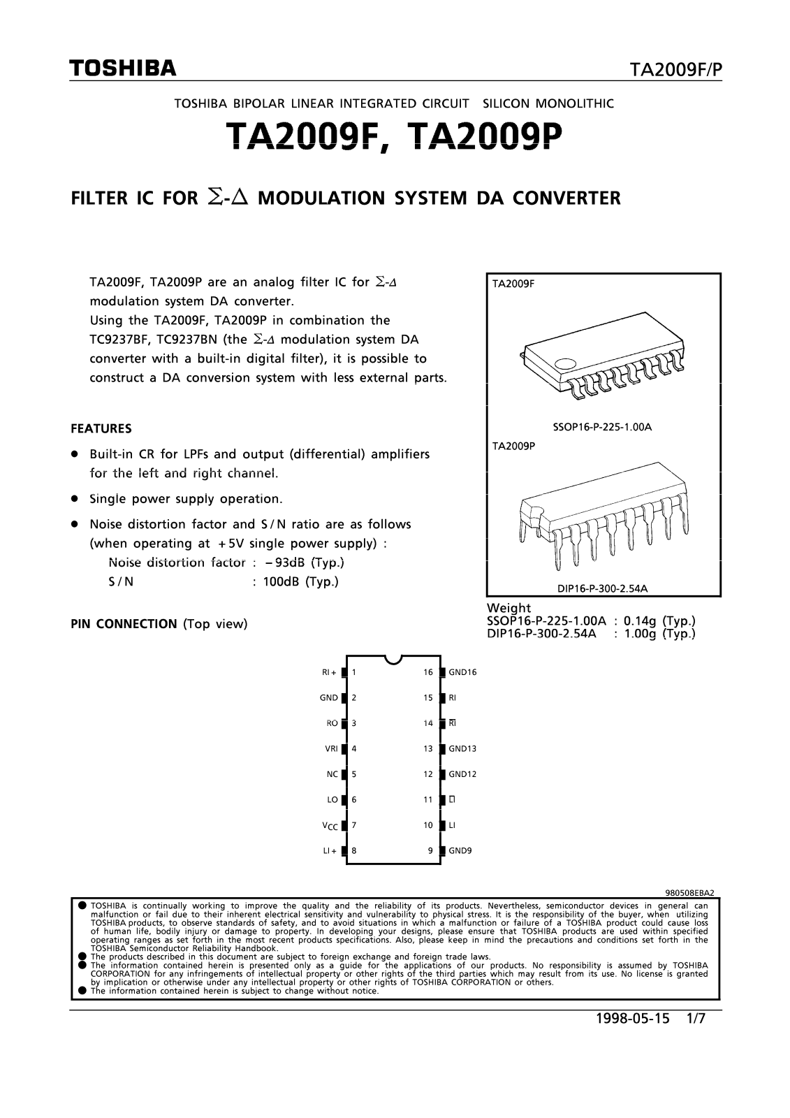 Toshiba TA2009P, TA2009F Datasheet