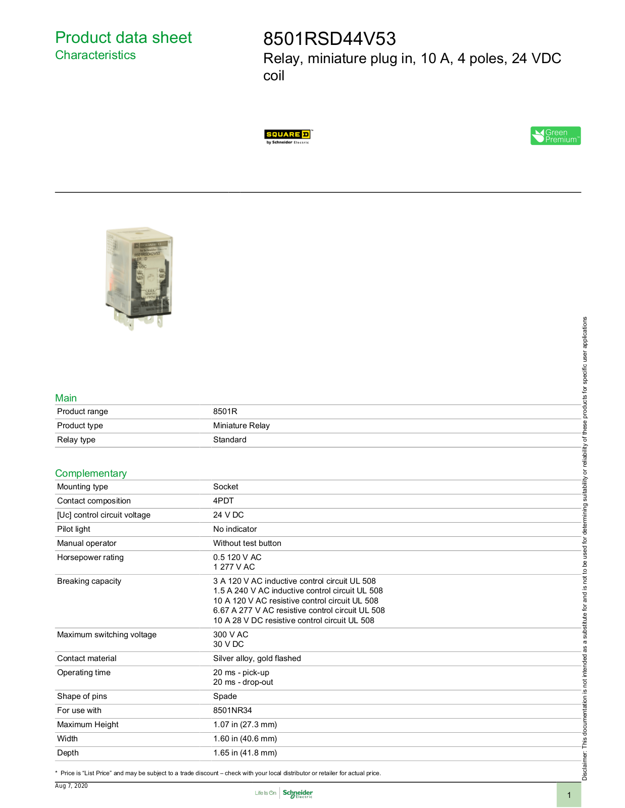Square D 8501RSD44V53 Data Sheet