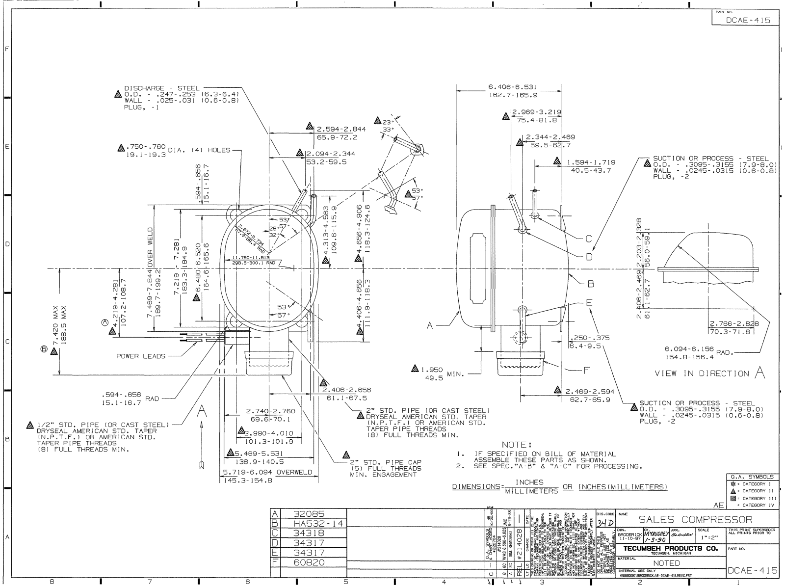 Tecumseh AEA1332YXA Drawing Data