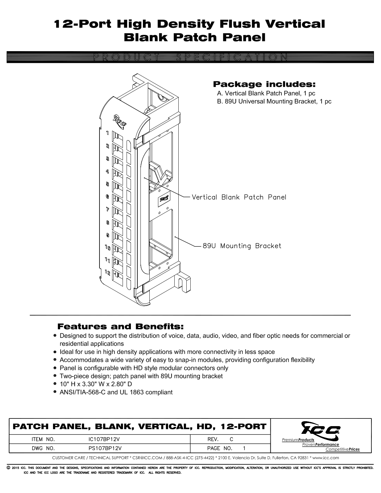 ICC IC107BP12V Specsheet