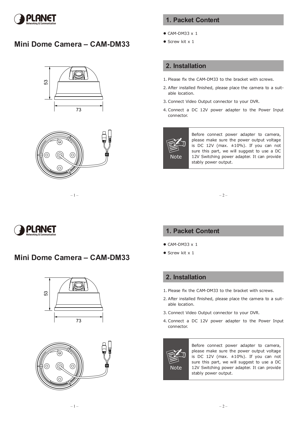 PLANET CAM-DM33 User Manual