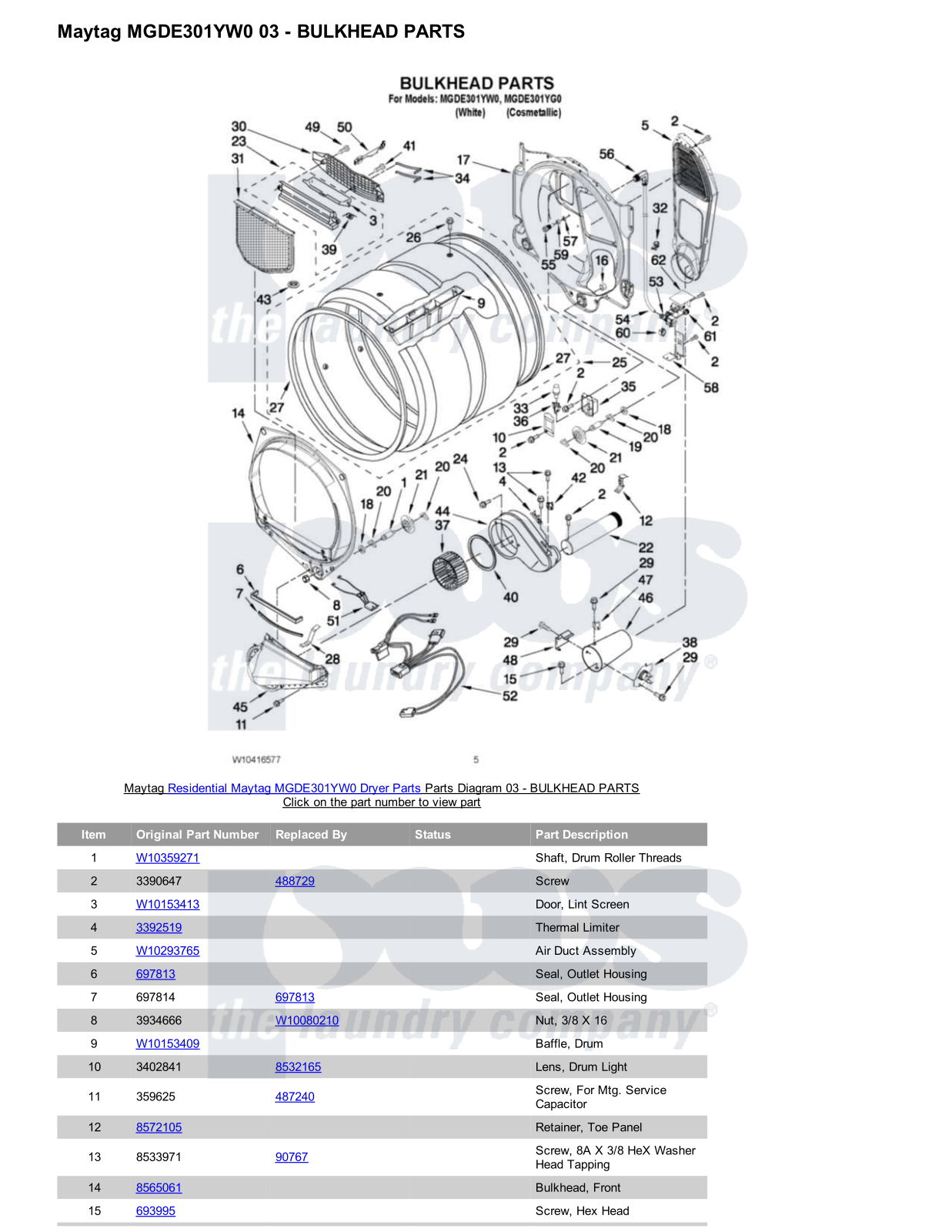 Maytag MGDE301YW0 Parts Diagram