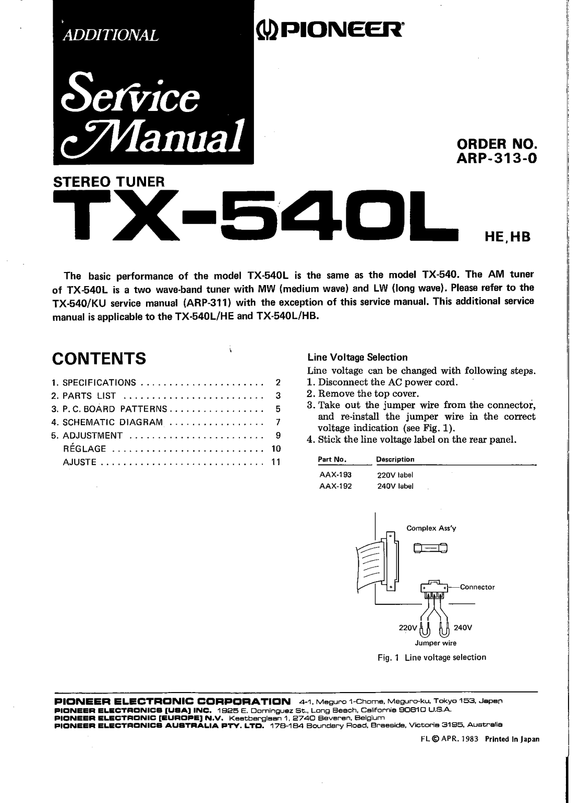 Pioneer TX-540L Service Manual