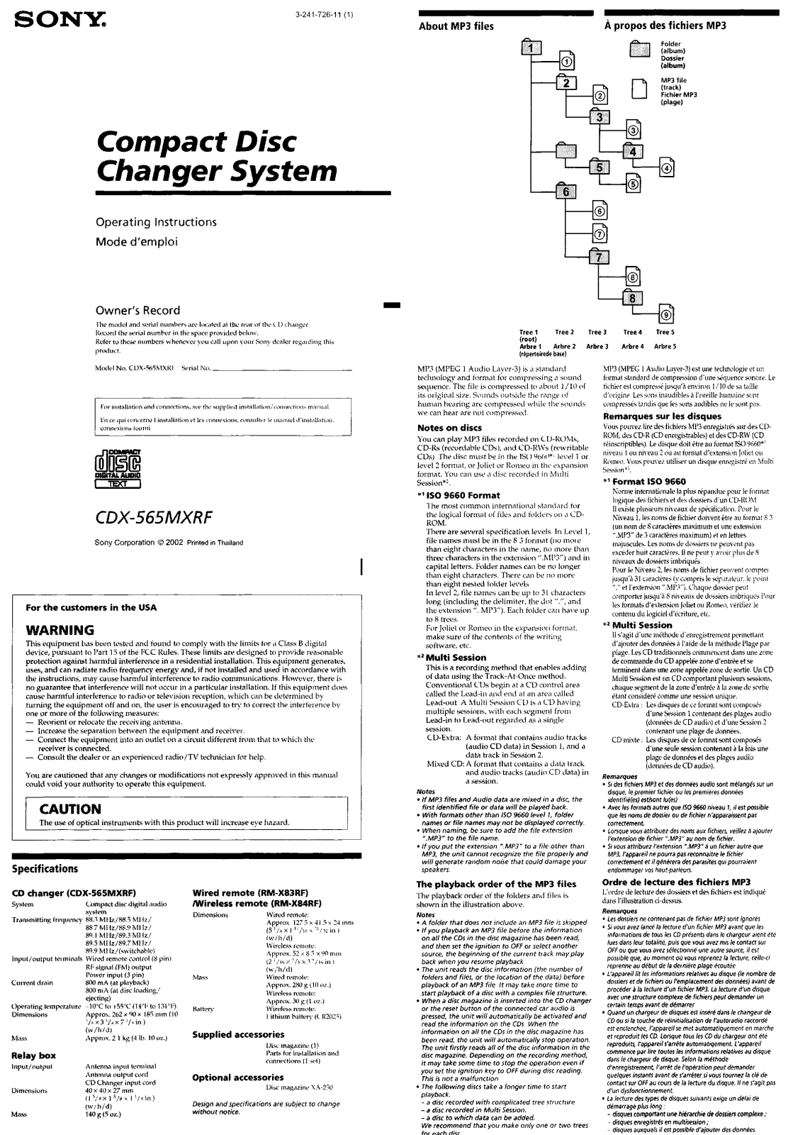 Sony KDX-565MXRF, RM-X83RF User Manual - ManualMachine.com