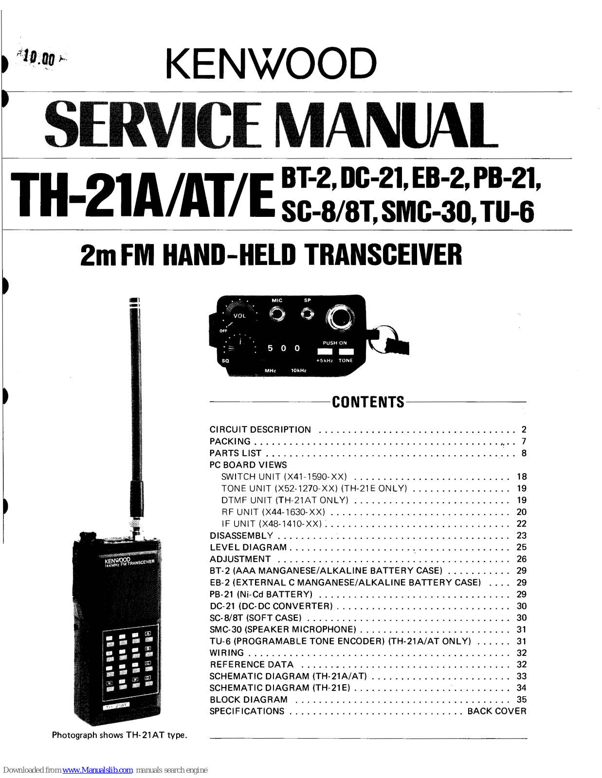 Kenwood TH-21A, TH-21AT, BT-2, TH-21E, EB-2 Service Manual