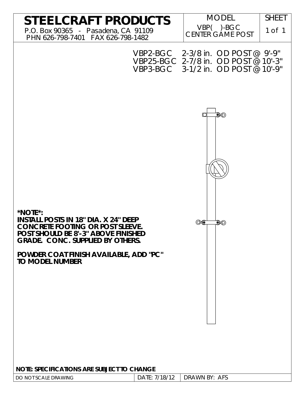 LA STEELCRAFT VBP25-BGC User Manual