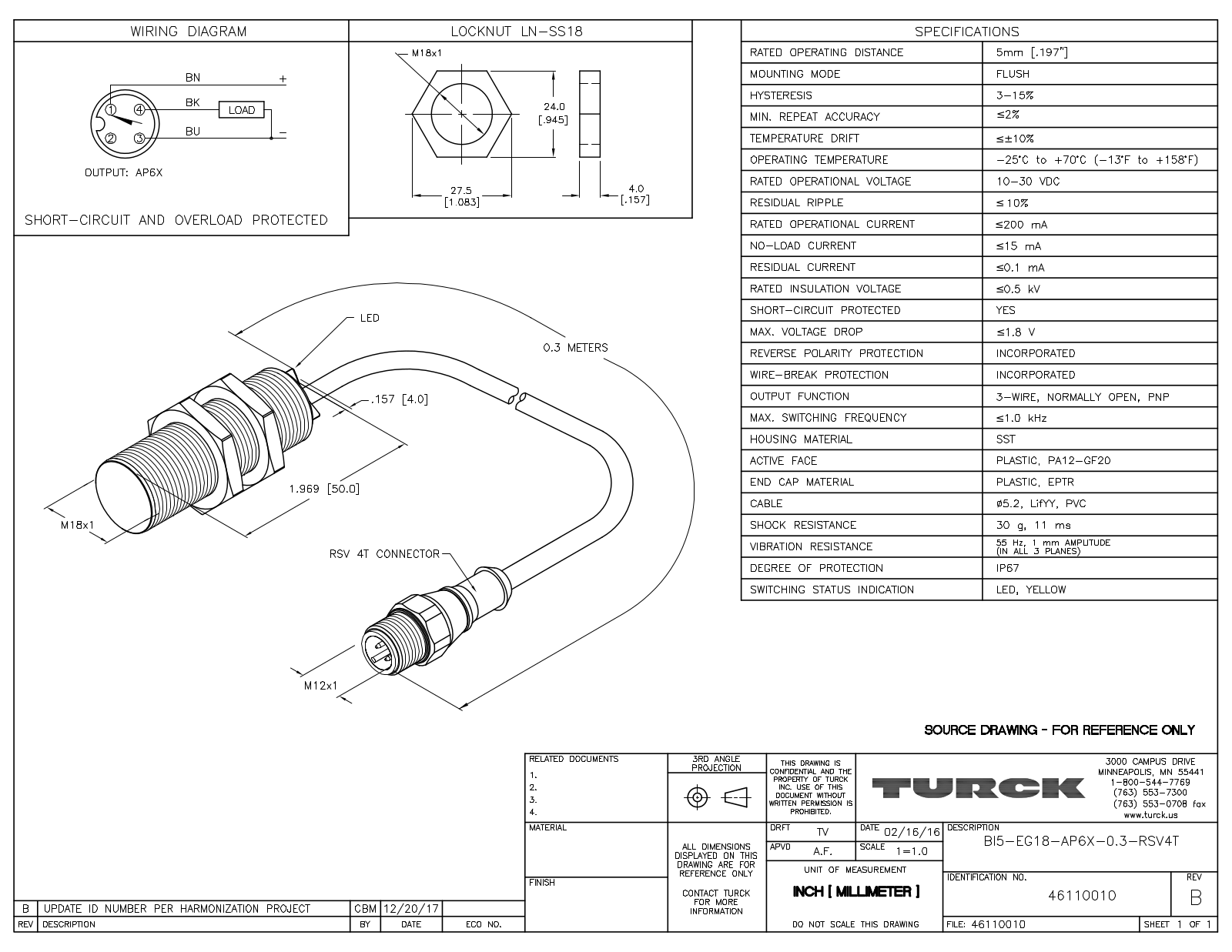 Turck BI5-EG18-AP6X-0.3-RSV4T Data Sheet