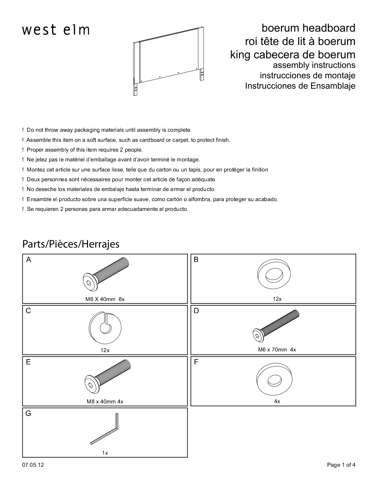 West Elm Boerum Headboard Assembly Instruction