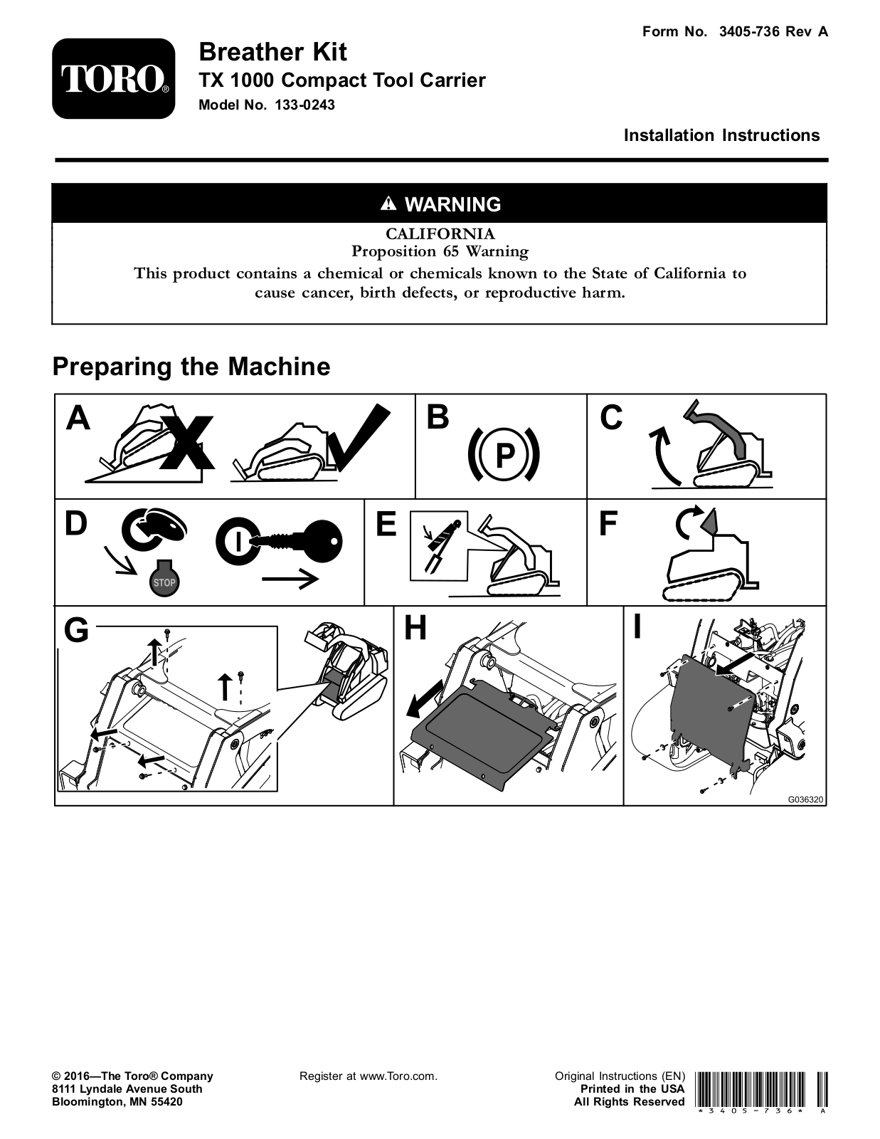 Toro 133-0243 Installation Instructions