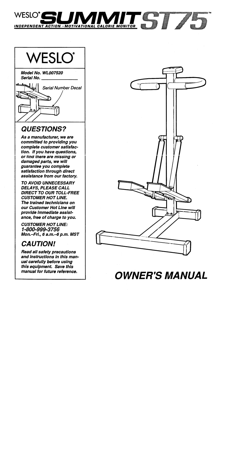 Weslo WL007520 Owner's Manual