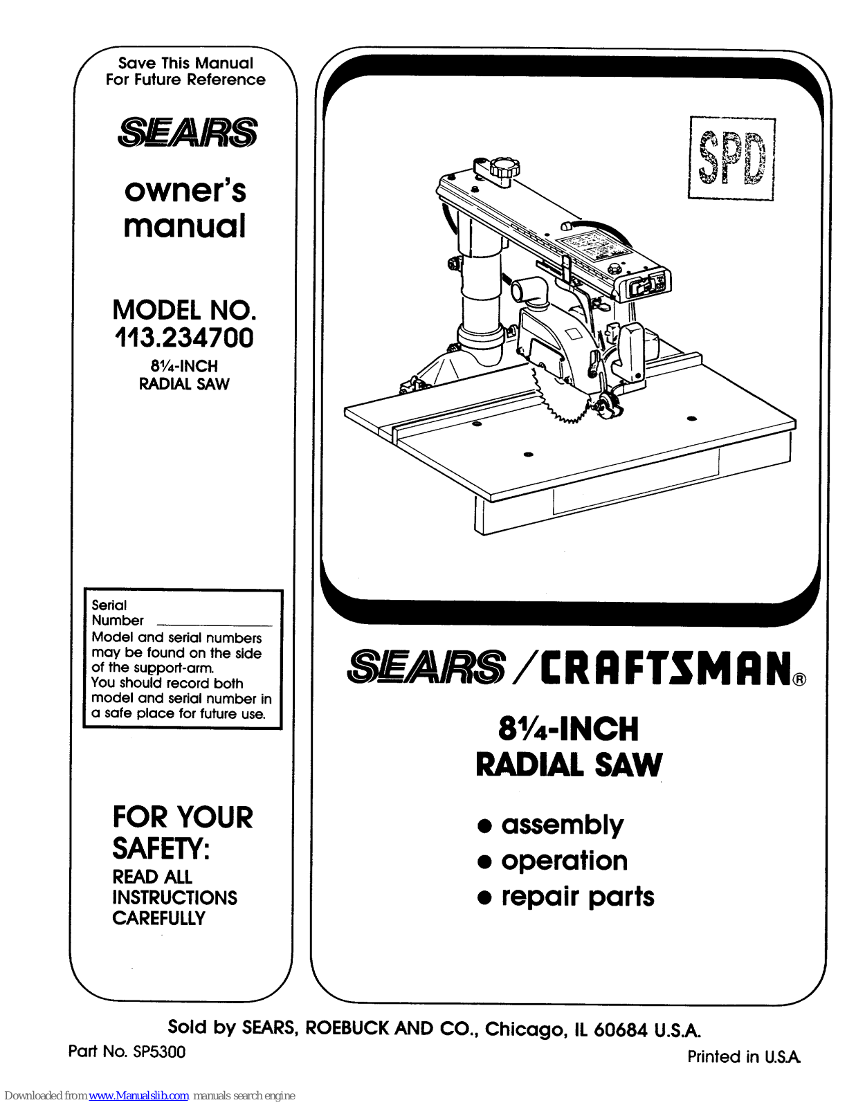 Sears 113.234700 Owner's Manual