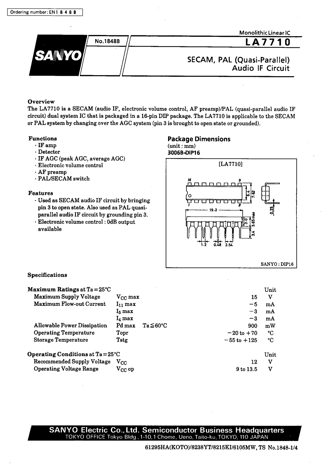 SANYO LA7710 Datasheet