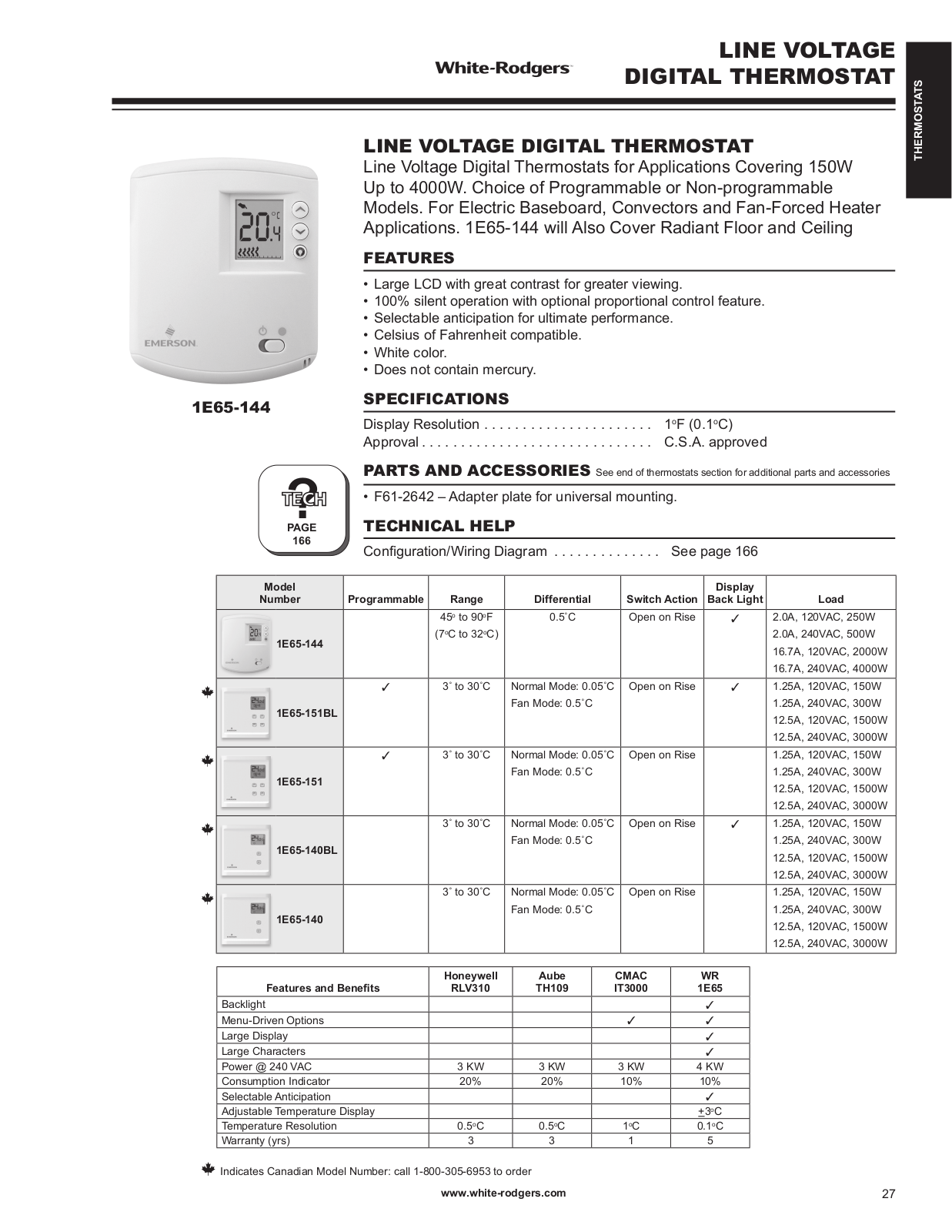 White Rodgers 1E65-144 Catalog Page