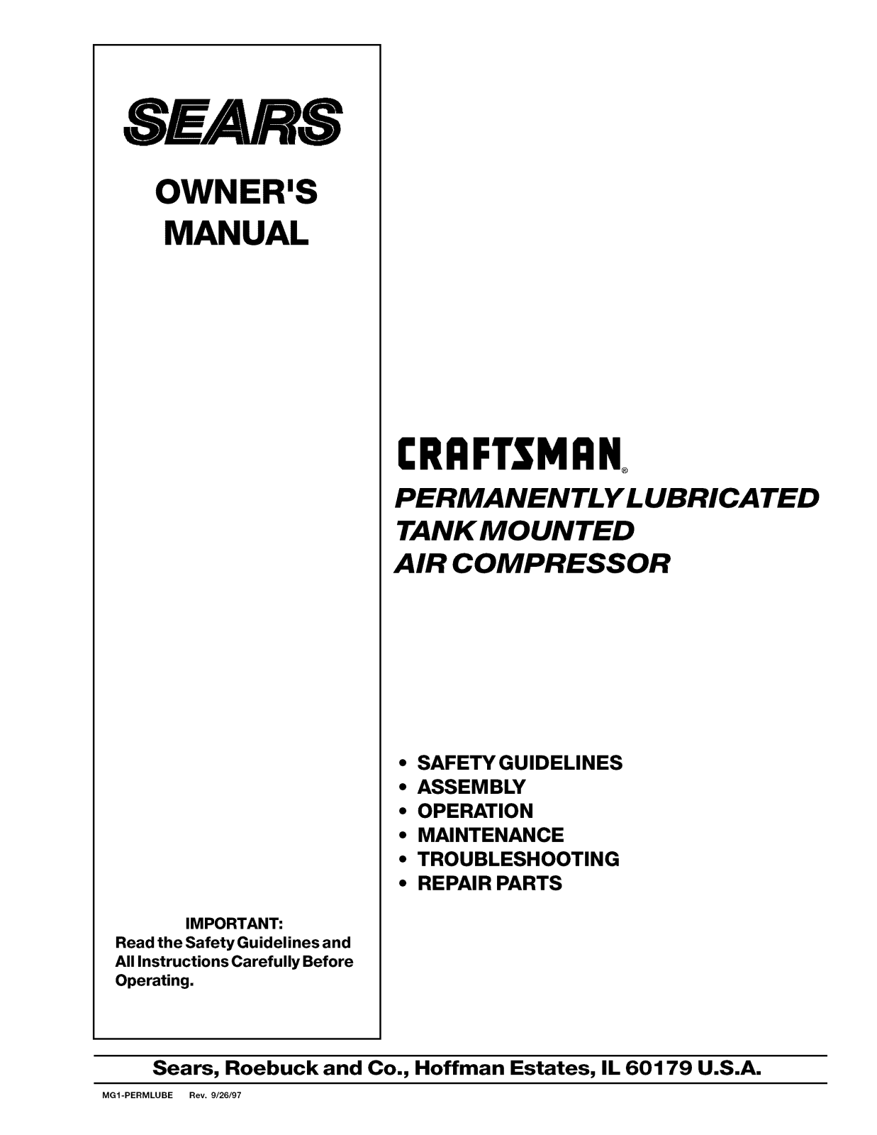 Craftsman 919154450, 919153531, 919153530, 919153451, 919153450 Owner’s Manual