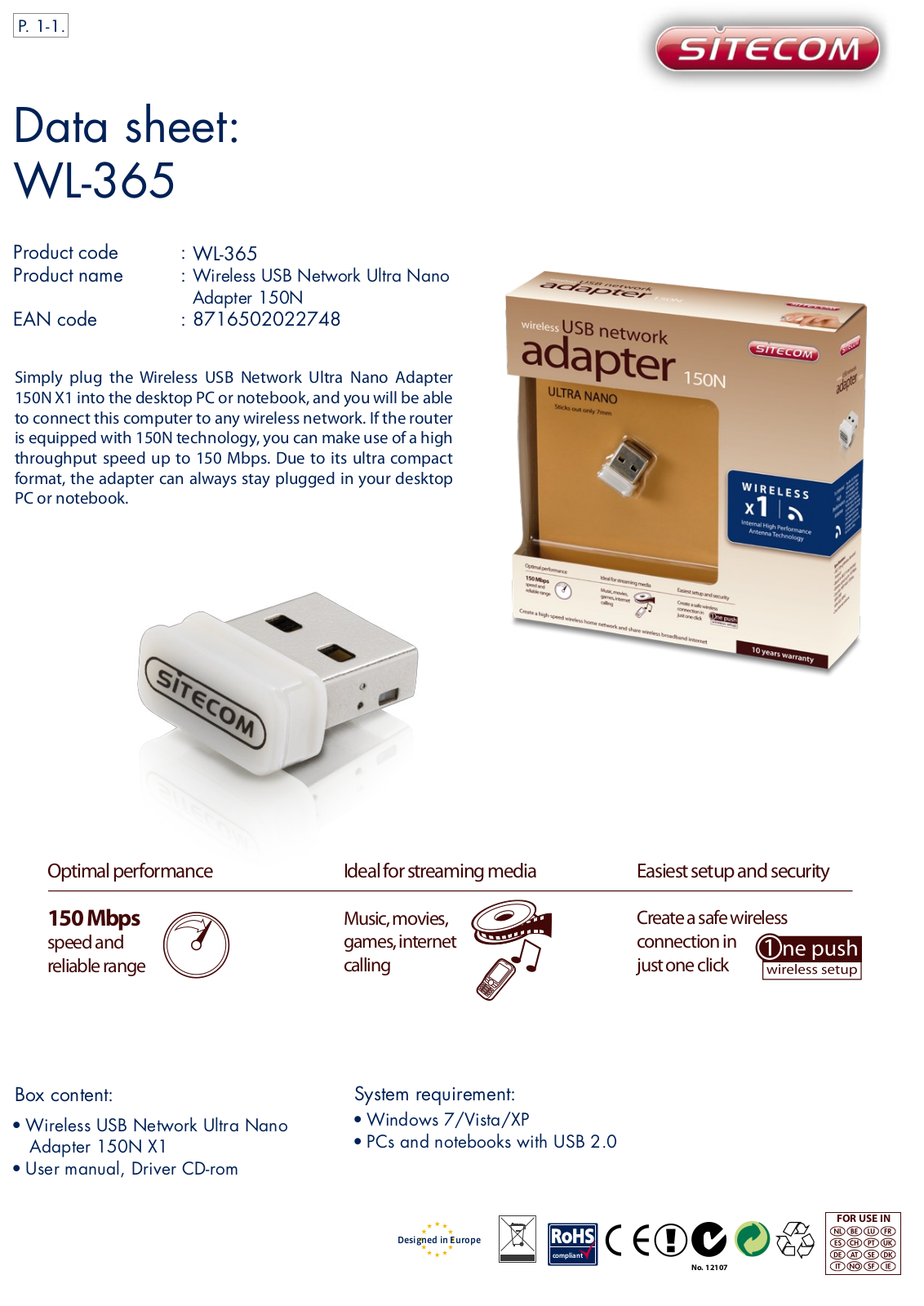 Sitecom WL-365 DATASHEET - ManualMachine.com