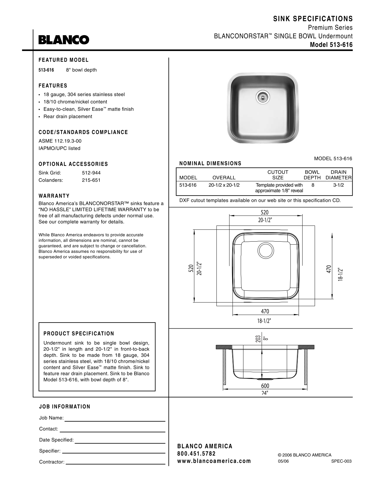 Blanco 513-616 User Manual