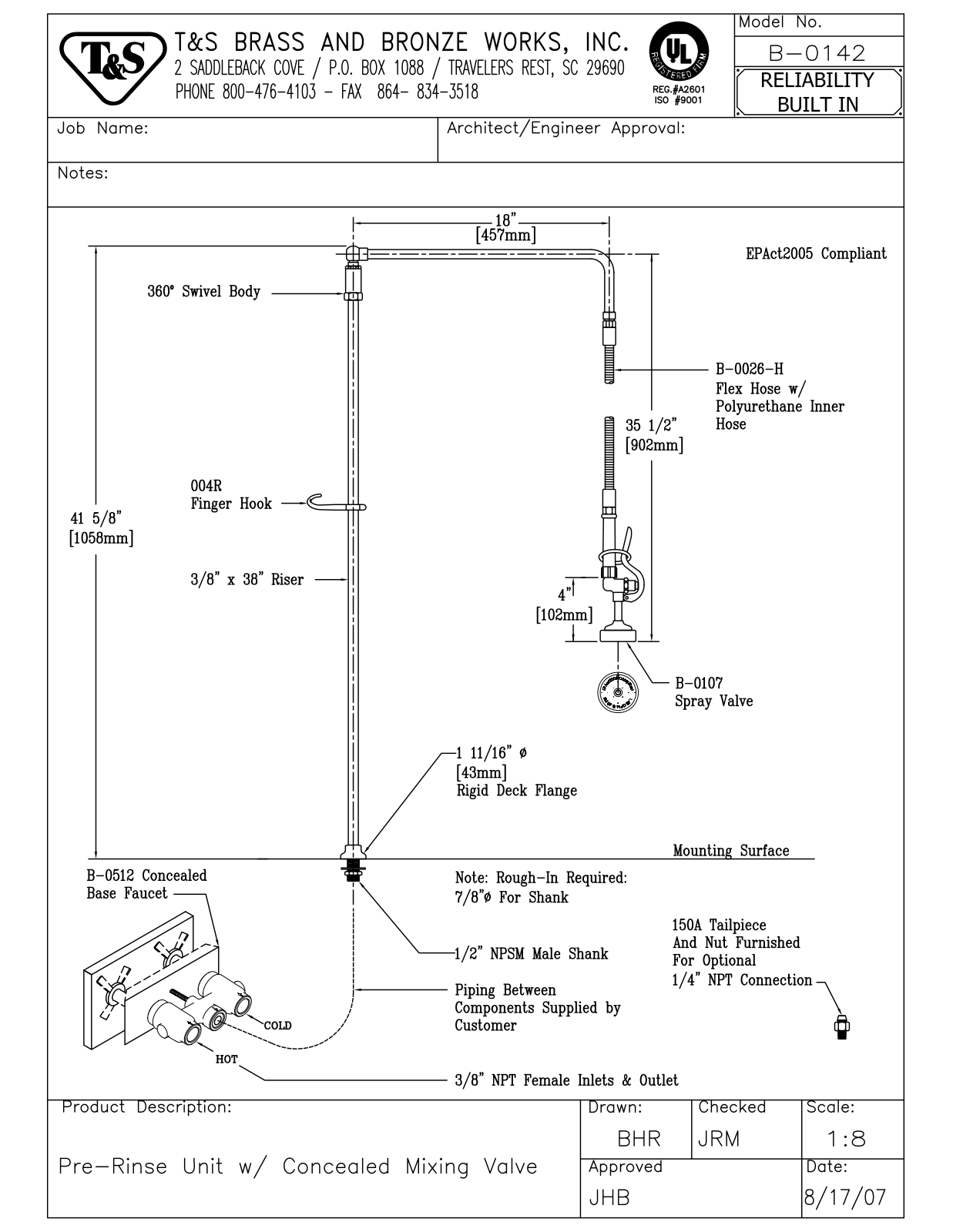 T&S Brass B-0142 User Manual