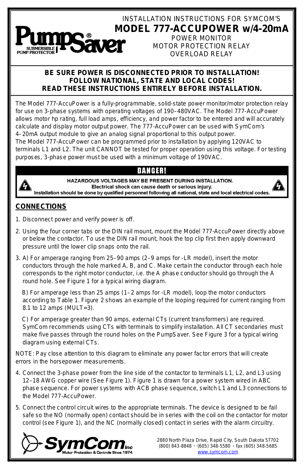 Symcom 777-ACCUPOWER Installation Guide