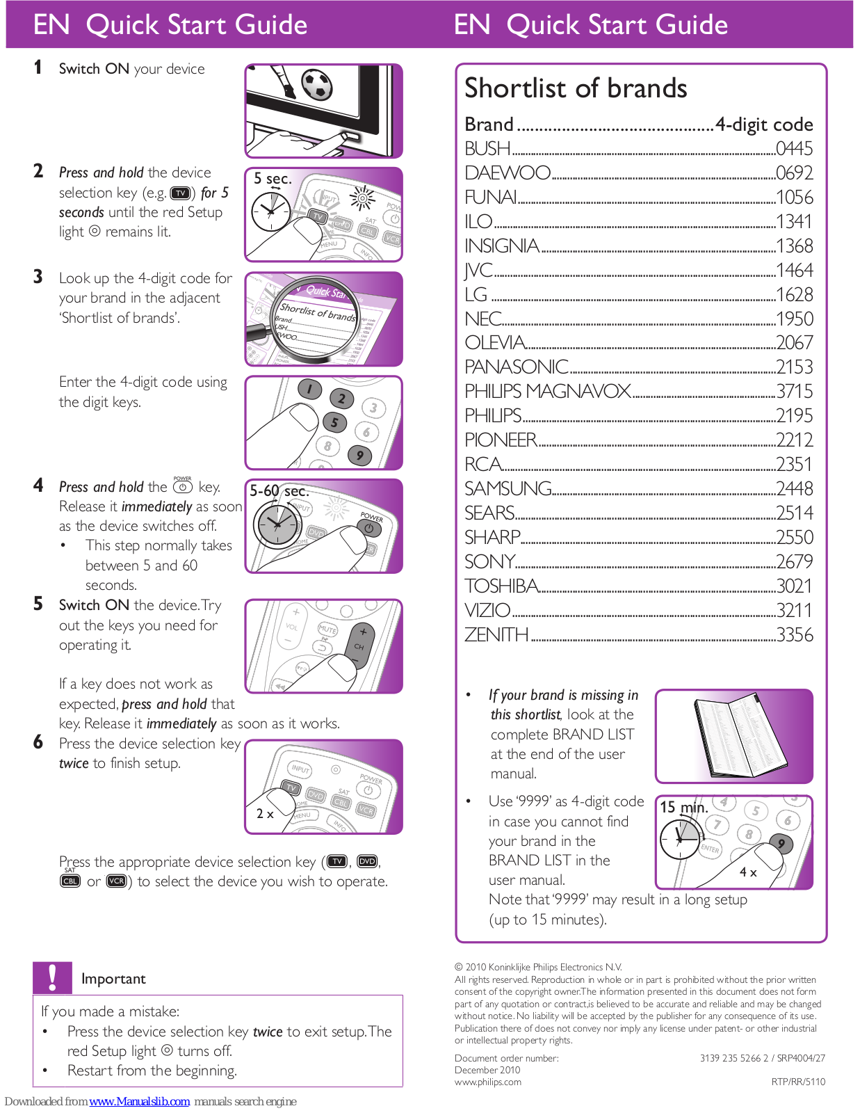 Philips SRP4004/55, SRP4004/27, SRP4004 Quick Start Manual