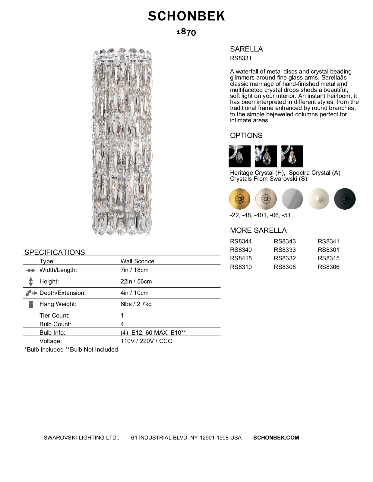 Schonbek SOC4120 Specifications - ManualMachine.com