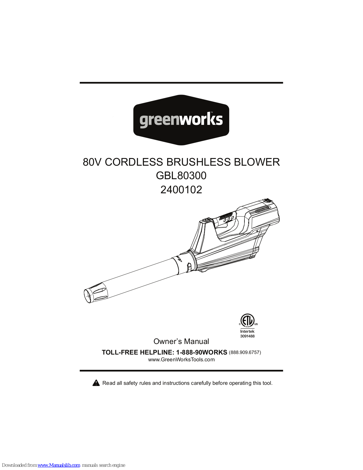 GreenWorks GBL80300 Owner's Manual