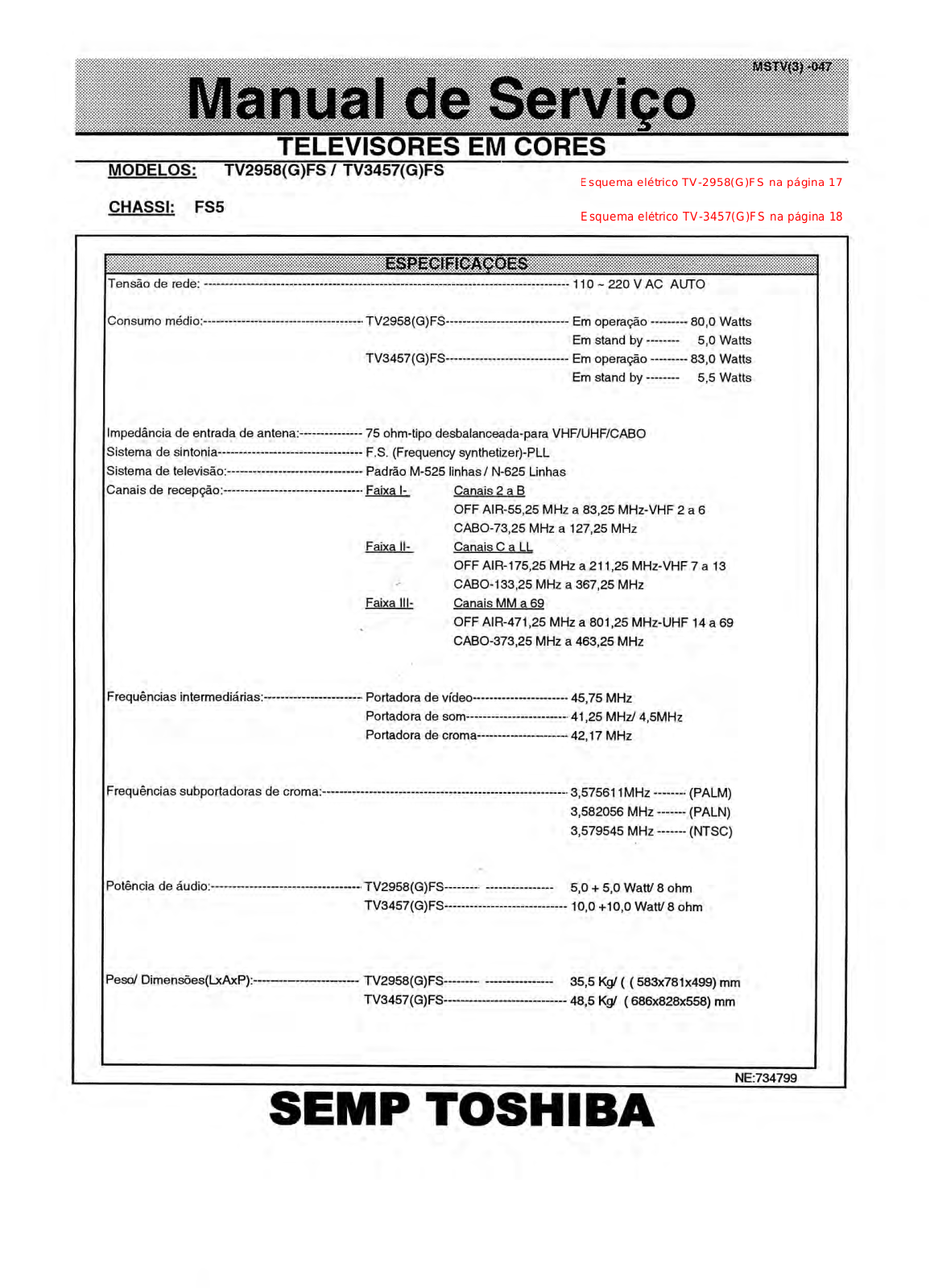 Toshiba TV-2958GFS, TV-3457GFS Schematic