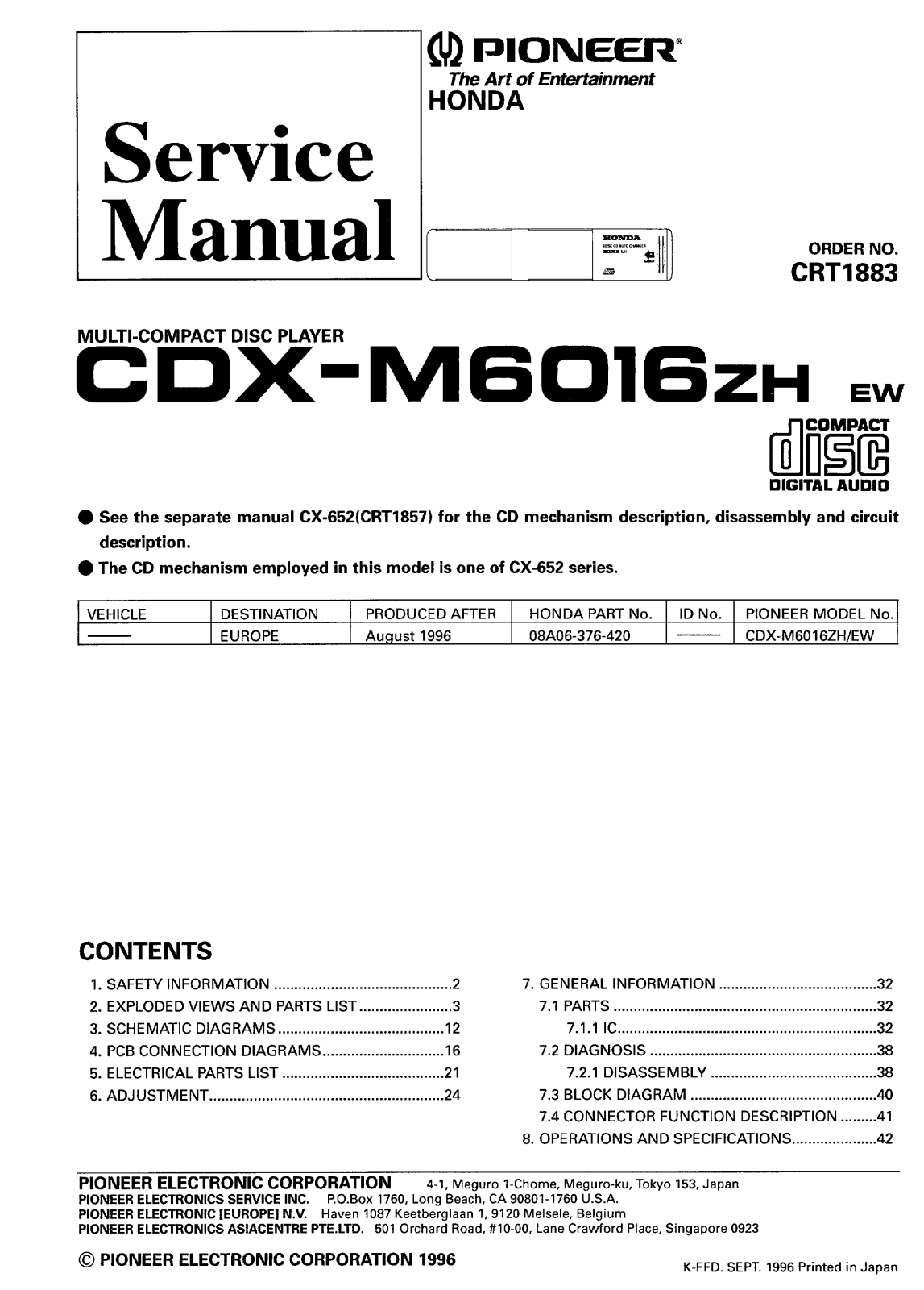 Pioneer CDXM-6016-ZH Service manual