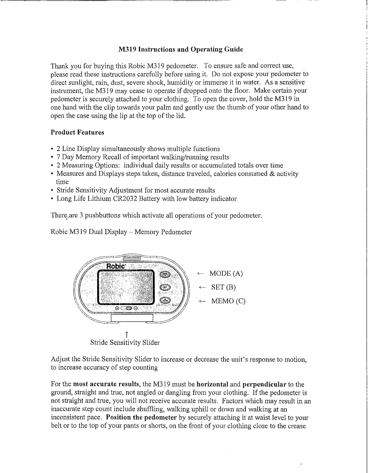 Robic M319 User Manual