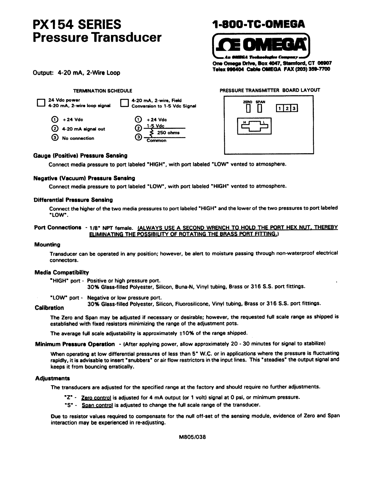 Omega Products PX154 User Manual