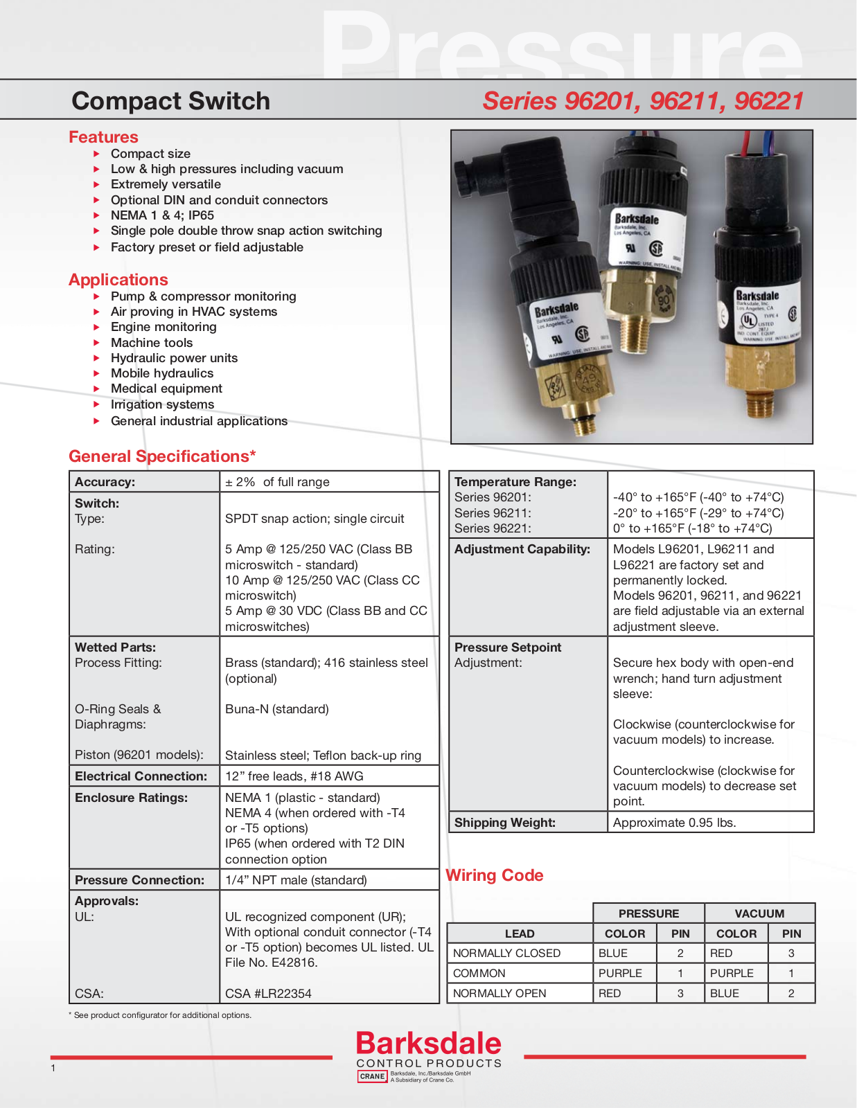 Barksdale 96201, 96211, 96221 User Manual