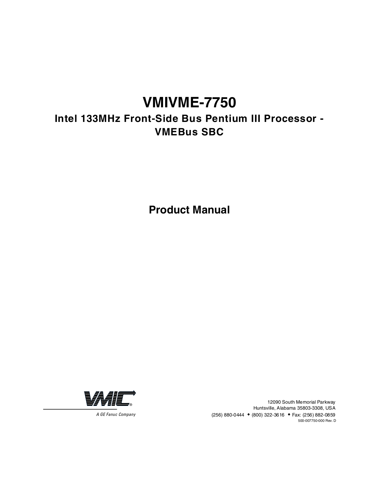 VMIC VMIVME-7750 Product Manual