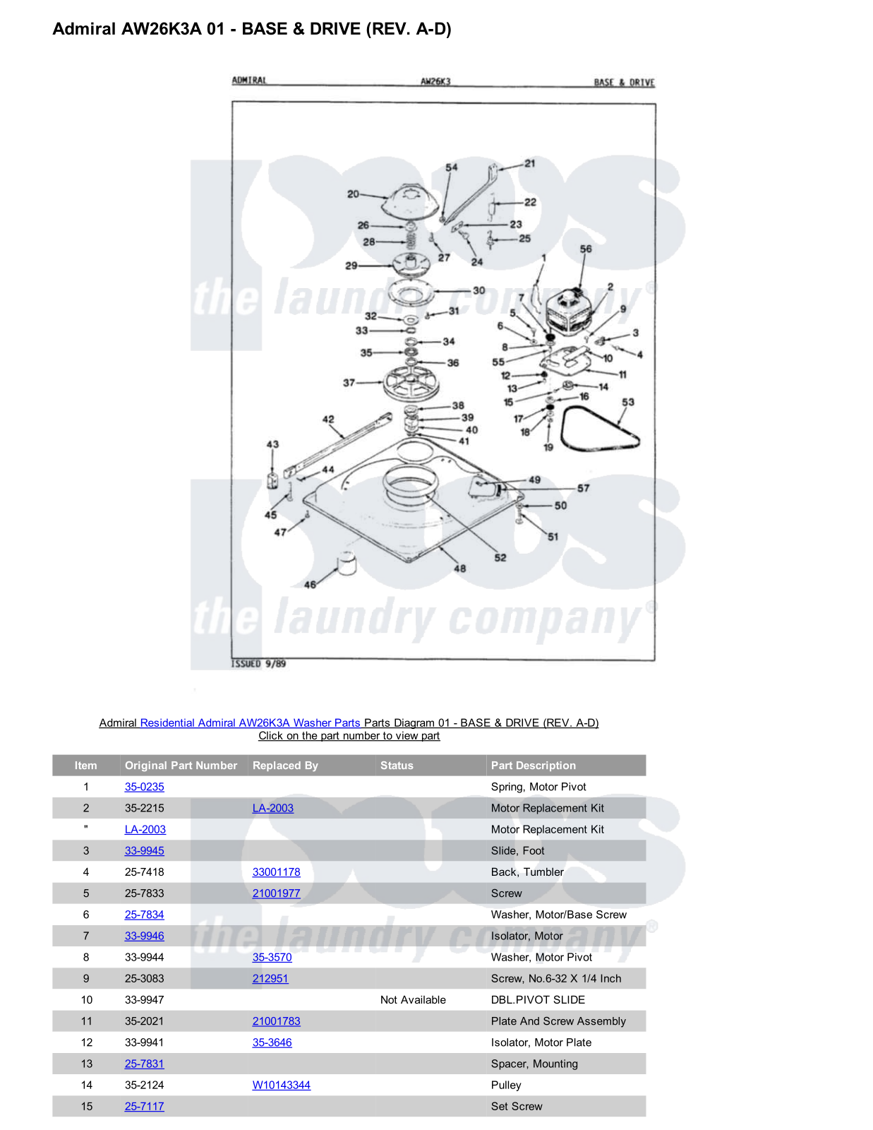 Admiral AW26K3A Parts Diagram