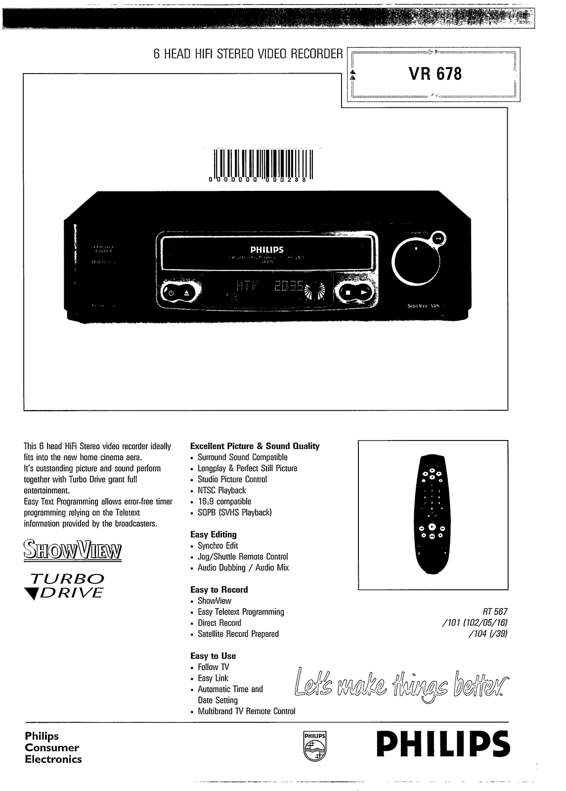 Philips VR678/39, VR678/05, VR678/02 User Manual